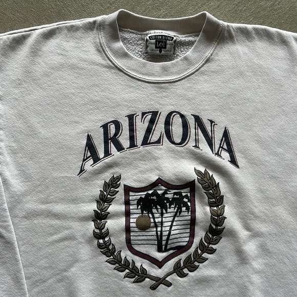 Vintage 90s Arizona Sweatshirt Size Large White Crewneck USA Made Lee Cotton - Picture 2 of 6